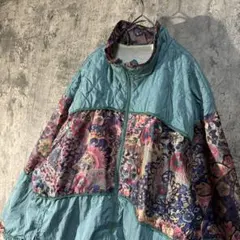 【アート柄 ナイロンブルゾン 切り替えデザイン】 Lサイズ 柄物 古着