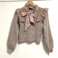 evelyn シフォンリボン ケーブルニット 長袖