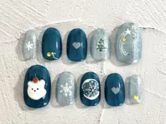 357.クリスマスネイル　くまさん　さくらんぼ　チェリー　ハート　冬ネイル　韓国