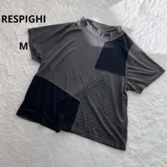 レスピーギ 半袖Tシャツ パッチワーク風　ハイネック　M　ダークカラーカットソー