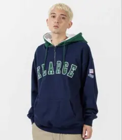 XLARGE フード付きスウェット ネイビー/グリーン