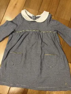 プチバトー ワンピース 24m 86cm 長袖 襟付き ボーダー 女の子