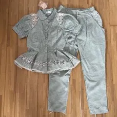 LIZ LISA グリーンチェック レース付きセットアップ　ギンガムチェック