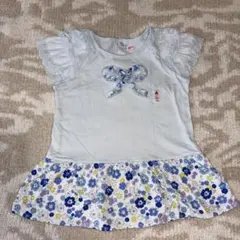 ミキハウス　リーナちゃん　花柄　Tシャツ　ブルー　フリルチュニック