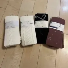 新品　タイツ　4足セット　ホワイト　ブラック　白　黒　チェリー　85 まとめ売り