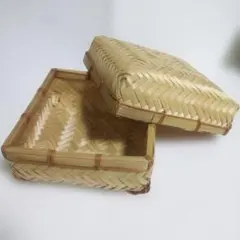 蓋付き竹籠 バスケット 竹製かご 小物入れ 竹細工 レトロ インテリア 古道具