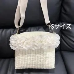 ハンドメイド　ヌビバック　2倍フリル　ショルダーバック　チャック　白