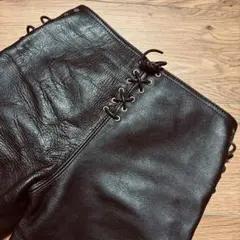 レース　バイク　ロック　レザーパンツ　ブラック　黒　紐　S相当
