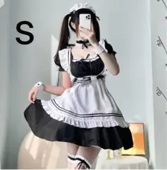 レディース　コスプレ　ゴスロリ　ロリータ　メイド服　ハロウィン　黒　白　S