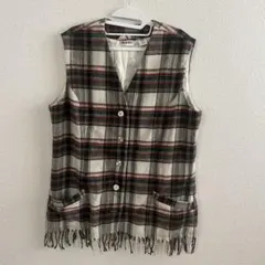 チェック柄 フリンジ付きベスト