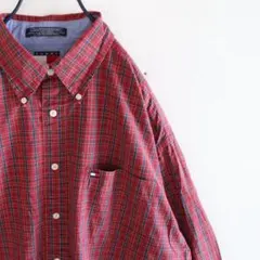 US トミーヒルフィガー 赤 マドラスチェック BD シャツ L