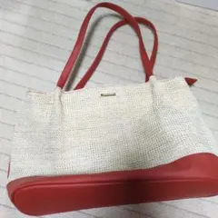 赤茶と白のトートバッグ