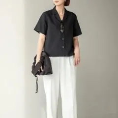 ユニクロ リネンブレンドオープンカラーシャツ Sサイズ ブラック 半袖 美品