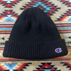 Champion 目あり Cマークワッペン リブニット帽 ブラック チャンピオン