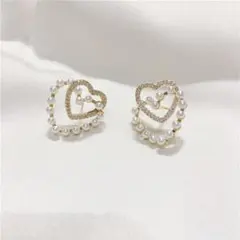 ♡ピアス♡ハート　パール　ゴールド　アンティーク　ヴィンテージ　レディース　韓国