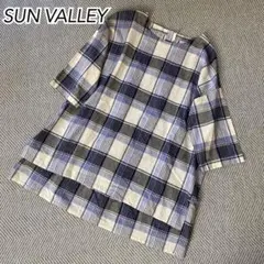 SUN VALLEY コットンリネン　ブロックチェック　チュニック　M ゆったりのサムネイル