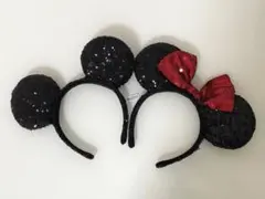 ミッキーマウス　耳カチューシャ（赤いリボン付き）