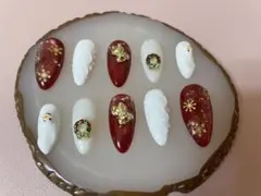現品 クリスマス ワンホン ニット クマ アーモンド ネイルチップ ジェルネイル
