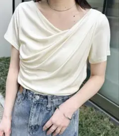 RANAN 2WAYドレープオフショルリブＴシャツ