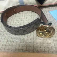 GUCCI モノグラムキャンパスゴールドメタリックレザー竹メダルバックル