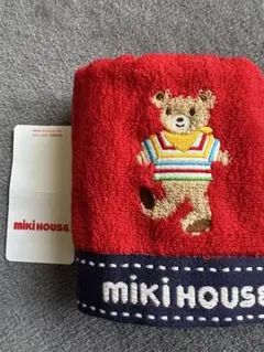 MIKI HOUSE ウォッシュタオル くま刺繍 レッド　新品未使用のサムネイル