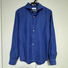 【まとめ買い歓迎】 ÉDIFICE リネン ボタンダウン長袖シャツ 青