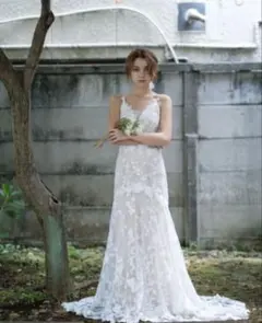 ドレスプロダクション　ウェディングドレス　キャミソール　ノースリーブ　レース　白