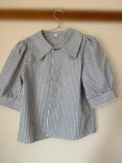 ストライプ柄五分袖シャツ