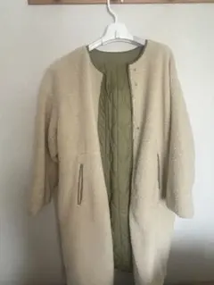 ボア生地 ロングコート クリーム色