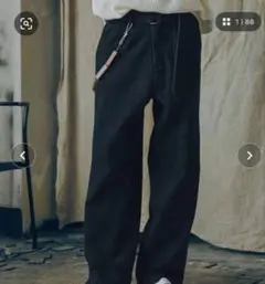 Bleme ベルテッドデニム　ワイドスラックス　デニムパンツ ブラックデニム