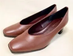 スクエア パンプス ブラウン