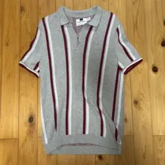 TOPMAN ハーフジップ 半袖 ポロシャツ グレー ストライプ XSのサムネイル