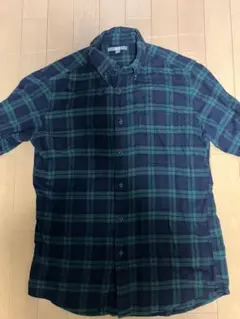 ネルシャツ M ネイビー グリーンチェック