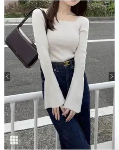 スクエアネックフレアスリーブリブニットトップス[k9153c]GRL