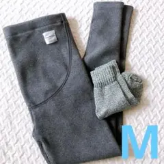 マタニティレギンス 妊婦 Mサイズ 冷え対策 靴下セット グレー 厚手 裏起毛