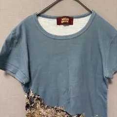 マッシュマニア　和柄スリムフィットTシャツ(Ｓ相当)ブルー　クルーネックのサムネイル