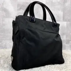 極美品 PRADA ナイロン ハンドバッグ 三角プレート ファスナー ブラック