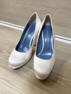 ベニル　日本製　シルクサテン地ブライダルシューズ　厚底パンプス36白　ホワイト