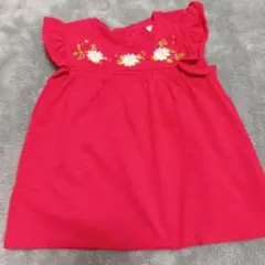 next baby 赤 花刺繍 フリル袖 トップス
