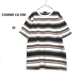 コムサイズム M 白/茶 ストライプ Tシャツ 綿100%