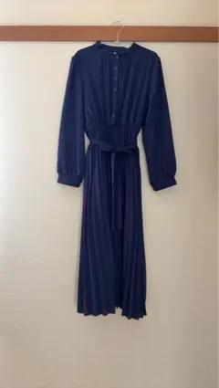 ネイビー プリーツデザイン ワンピース