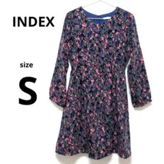 新品 INDEX 花柄 長袖 ワンピース ネイビー インデックス 総柄 派手 ㉞