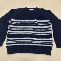 ネイビーとグレーのストライプニットセーター
