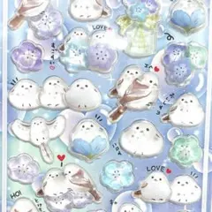 シマエナガ　鳥　とり　立体　ラメ　うるちゅる　ダイヤモンドポップシール　ドロップ