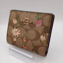 COACH コーチ 二つ折り財布 ウォレット 花柄 ゴールド金具 ブラウン