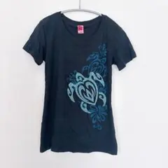 アイランドガール ホヌ亀 半袖Tシャツ クルーネック S 黒 綿 リゾート 旅行のサムネイル