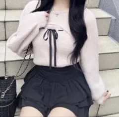 美品 INGNI フェザーリブデコルテオープンリボンニット