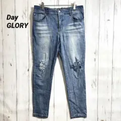 デイグローリー ダメージ加工 デニム ジーンズ スキニー ウエストゴム XL