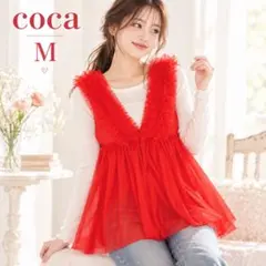 coca M 赤 チュールフリル Vネック ペプラム レイヤードトップス コカ