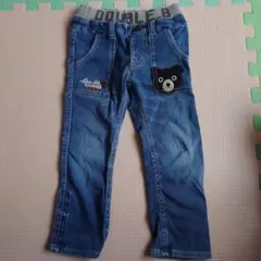 ミキハウス　DOUBLE.B　デニムパンツ　クマ刺繍　100cm　ゴムウエスト